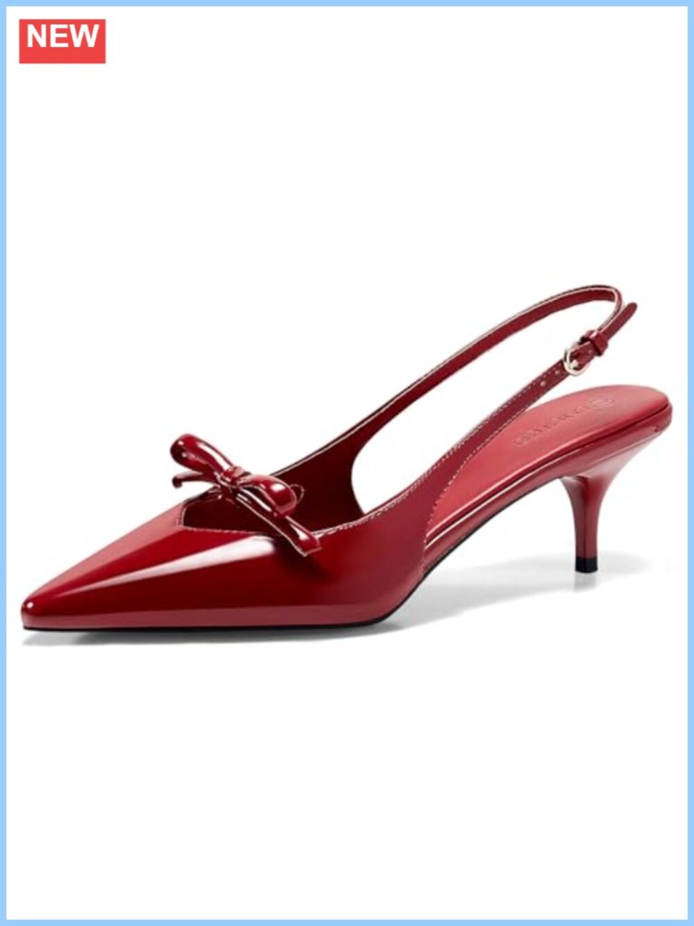 Women's Slingback Bow Pointed Toe Kitten Heels Faux Leather Wedding Pumps